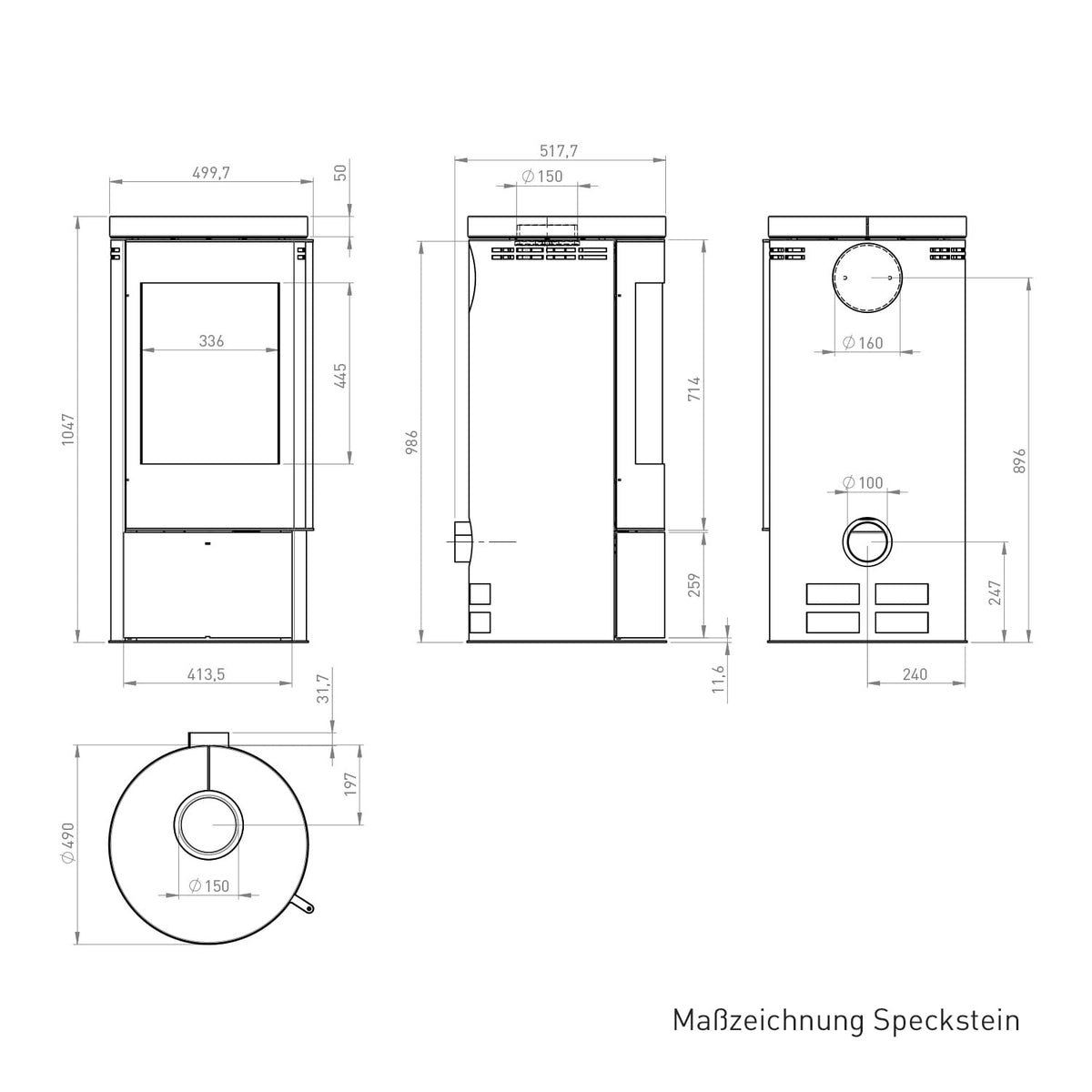Fireplace Rondale Kaminofen Stahl Schwarz | Topplatte Speckstein